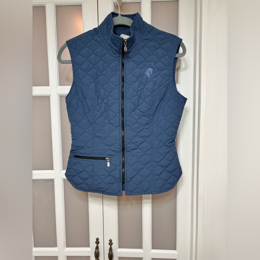 Arista Equestrian Quilted Riding Vest Blue Size S Zip Front Earth Tone Luxury